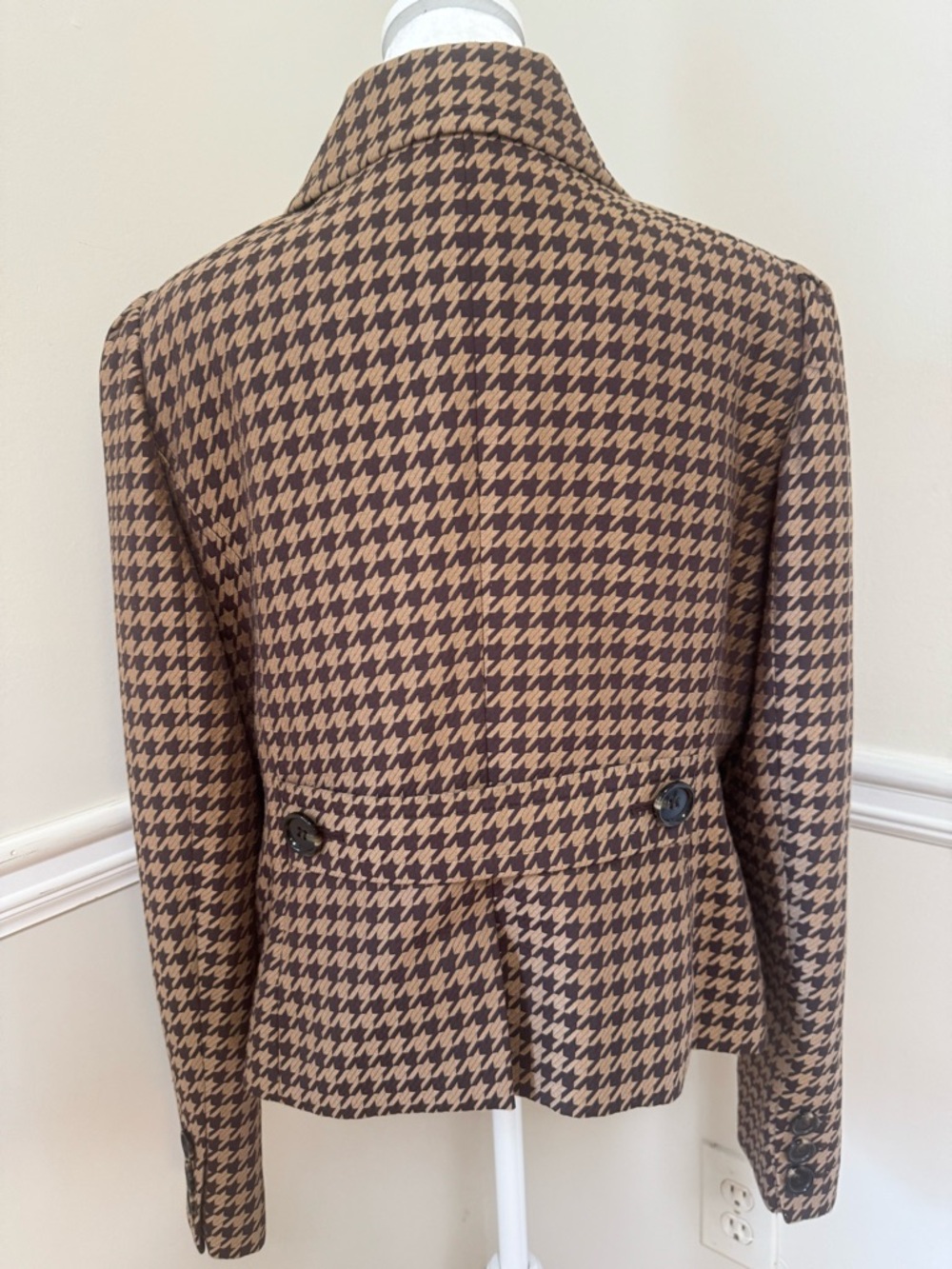 Nine West Brown Houndstooth Double-Breasted Pea Coat - Picture 6 of 16